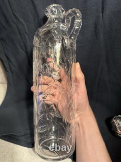 Antique Gorham Brilliant Cut Glass Whiskey Wheat Decanter Sterling Silver Bottle