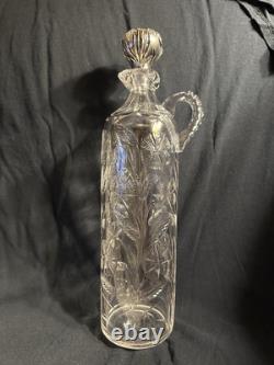 Antique Gorham Brilliant Cut Glass Whiskey Wheat Decanter Sterling Silver Bottle