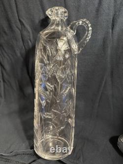 Antique Gorham Brilliant Cut Glass Whiskey Wheat Decanter Sterling Silver Bottle