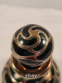 Antique Gorham Perfume Bottle Green Glass with Sterling Silver Overlay D940 Signed