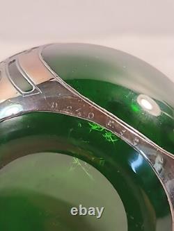 Antique Gorham Perfume Bottle Green Glass with Sterling Silver Overlay D940 Signed