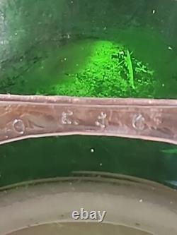 Antique Gorham Perfume Bottle Green Glass with Sterling Silver Overlay D940 Signed