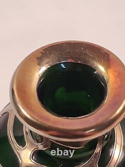 Antique Gorham Perfume Bottle Green Glass with Sterling Silver Overlay D940 Signed