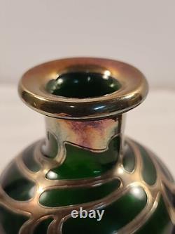 Antique Gorham Perfume Bottle Green Glass with Sterling Silver Overlay D940 Signed