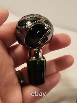 Antique Gorham Perfume Bottle Green Glass with Sterling Silver Overlay D940 Signed