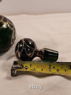 Antique Gorham Perfume Bottle Green Glass with Sterling Silver Overlay D940 Signed