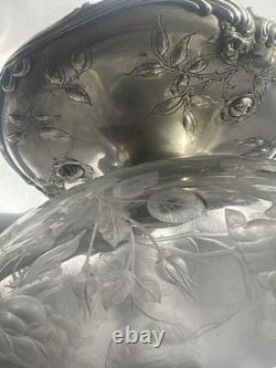 Antique Gorham Solid Sterling Silver & Cut Glass Rose Bowl Centerpiece