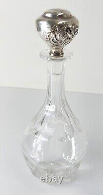 Antique Gorham Sterling Silver Art Nouveau and Crystal Glass Decanter Bottle