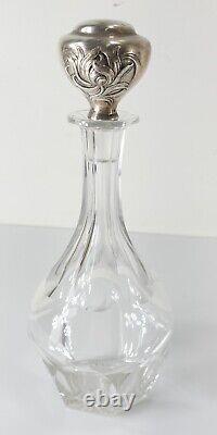 Antique Gorham Sterling Silver Art Nouveau and Crystal Glass Decanter Bottle