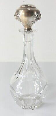 Antique Gorham Sterling Silver Art Nouveau and Crystal Glass Decanter Bottle