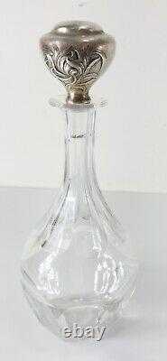 Antique Gorham Sterling Silver Art Nouveau and Crystal Glass Decanter Bottle