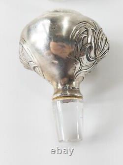 Antique Gorham Sterling Silver Art Nouveau and Crystal Glass Decanter Bottle