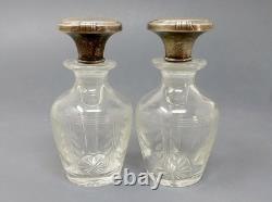 Antique Gorham Sterling Silver Etched Glass 3-Piece Vanity Set Circa 1910