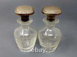 Antique Gorham Sterling Silver Etched Glass 3-Piece Vanity Set Circa 1910