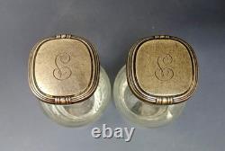 Antique Gorham Sterling Silver Etched Glass 3-Piece Vanity Set Circa 1910
