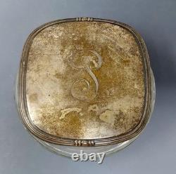 Antique Gorham Sterling Silver Etched Glass 3-Piece Vanity Set Circa 1910