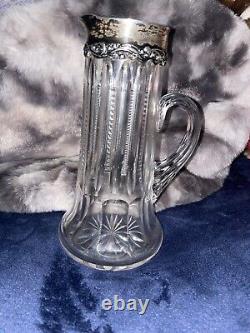 Antique Gorham Sterling Silver Mounted Pitcher American Brilliant Cut Glass 1897