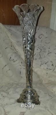 Antique Gorham sterling silver lily lilies VASE cut GLASS insert
