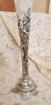 Antique Gorham sterling silver lily lilies VASE cut GLASS insert