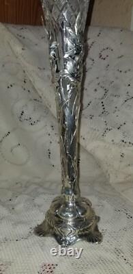 Antique Gorham sterling silver lily lilies VASE cut GLASS insert
