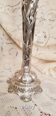 Antique Gorham sterling silver lily lilies VASE cut GLASS insert