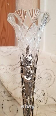 Antique Gorham sterling silver lily lilies VASE cut GLASS insert