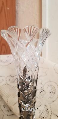 Antique Gorham sterling silver lily lilies VASE cut GLASS insert