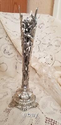 Antique Gorham sterling silver lily lilies VASE cut GLASS insert