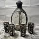 Antique Haig's. 925 Sterling Silver Overlay Pinch Bottle 6.5 & 6 Shot Glass