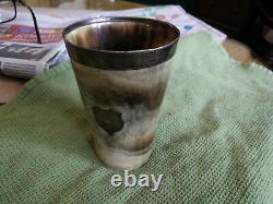 Antique Hallmarked Silver Rimmed Horn Beaker with glass Base / Cup / Goblet