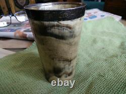 Antique Hallmarked Silver Rimmed Horn Beaker with glass Base / Cup / Goblet