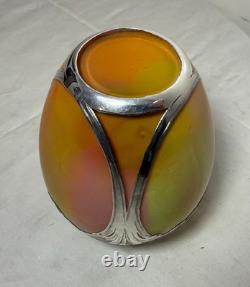 Antique Hand Blown Loetz Candia Silberiris Sterling Silver Overlay Glass Vase
