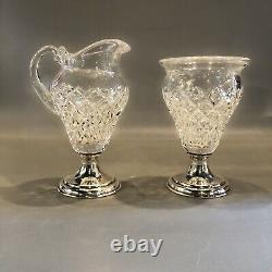 Antique Hawkes Cut Glass & Sterling Silver Hallmarked Cream and Sugar