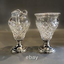 Antique Hawkes Cut Glass & Sterling Silver Hallmarked Cream and Sugar
