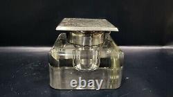 Antique Inkwell Sterling Silver Lid & Glass by William B. Kerr