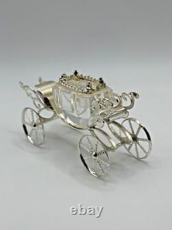 Antique Italian Sterling Silver Royal Carriage Miniature Cut Glass 9cm Ornate