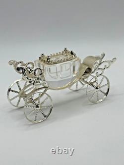 Antique Italian Sterling Silver Royal Carriage Miniature Cut Glass 9cm Ornate