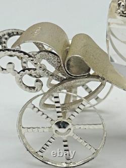 Antique Italian Sterling Silver Royal Carriage Miniature Cut Glass 9cm Ornate