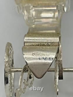 Antique Italian Sterling Silver Royal Carriage Miniature Cut Glass 9cm Ornate