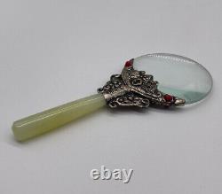 Antique Jade And Sterling Silver Magnifying Glass