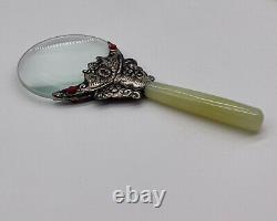 Antique Jade And Sterling Silver Magnifying Glass