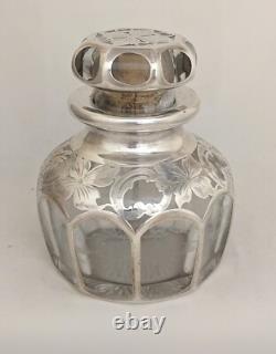 Antique La Pierre Art Nouveau Sterling Silver Overlay Glass Perfume Bottle