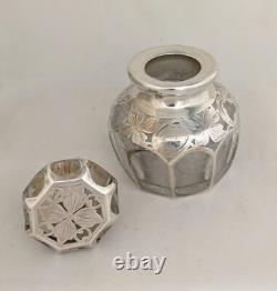 Antique La Pierre Art Nouveau Sterling Silver Overlay Glass Perfume Bottle