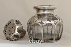 Antique La Pierre Art Nouveau Sterling Silver Overlay Glass Perfume Bottle