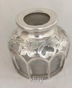 Antique La Pierre Art Nouveau Sterling Silver Overlay Glass Perfume Bottle