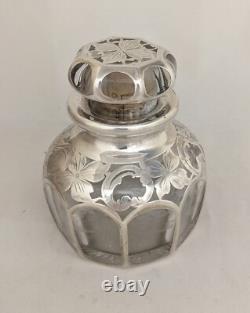 Antique La Pierre Art Nouveau Sterling Silver Overlay Glass Perfume Bottle
