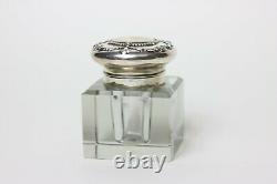 Antique Large Gorham Sterling Silver Cut Glass Inkwell Repousse Cover