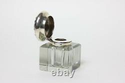 Antique Large Gorham Sterling Silver Cut Glass Inkwell Repousse Cover