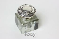 Antique Large Gorham Sterling Silver Cut Glass Inkwell Repousse Cover