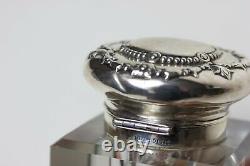 Antique Large Gorham Sterling Silver Cut Glass Inkwell Repousse Cover